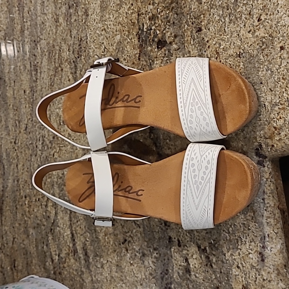 Zodiac White and Tan Wedge Sandals